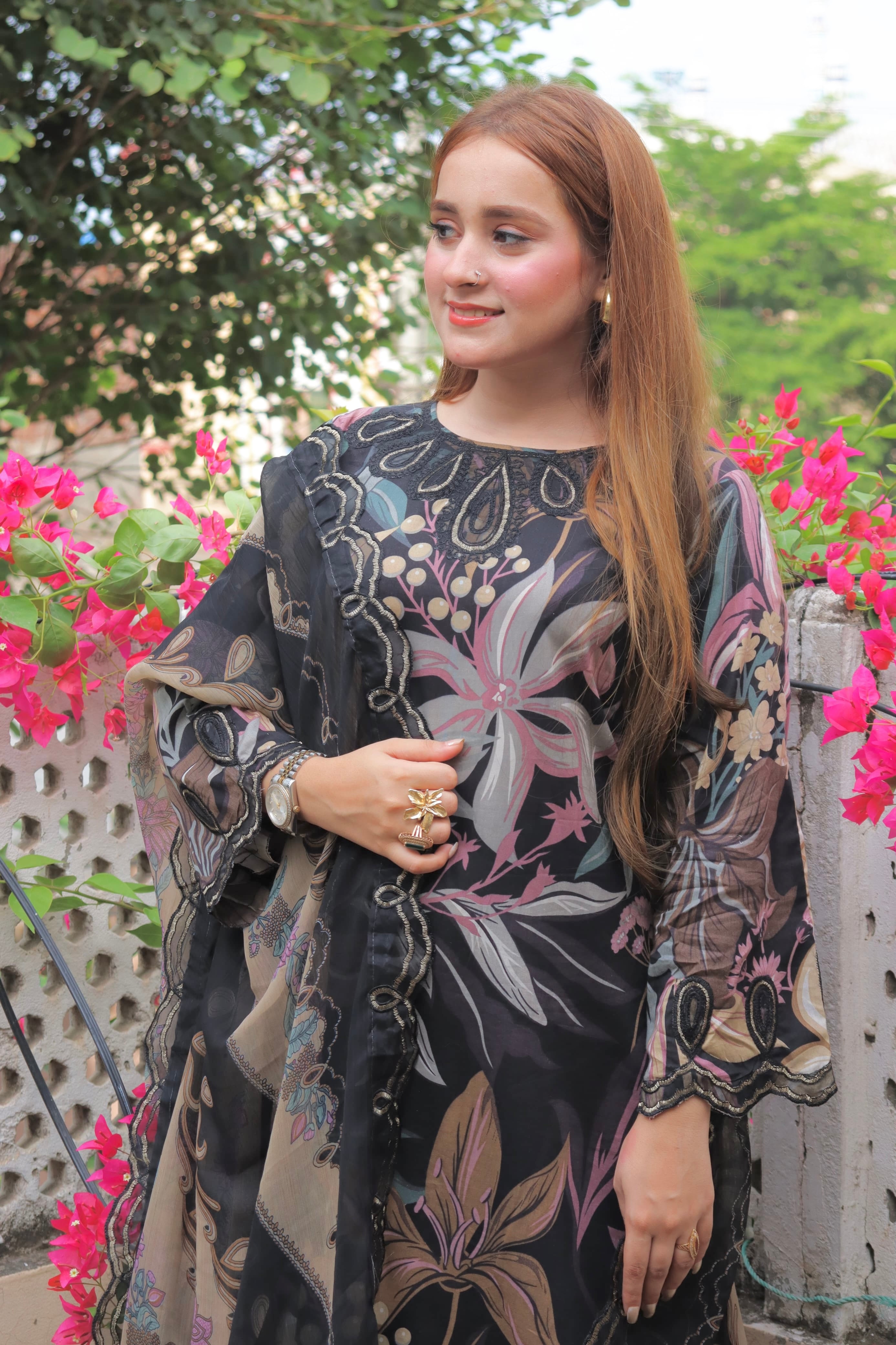 Baroque 3 piece Unstitched Digital Printed Black Dress