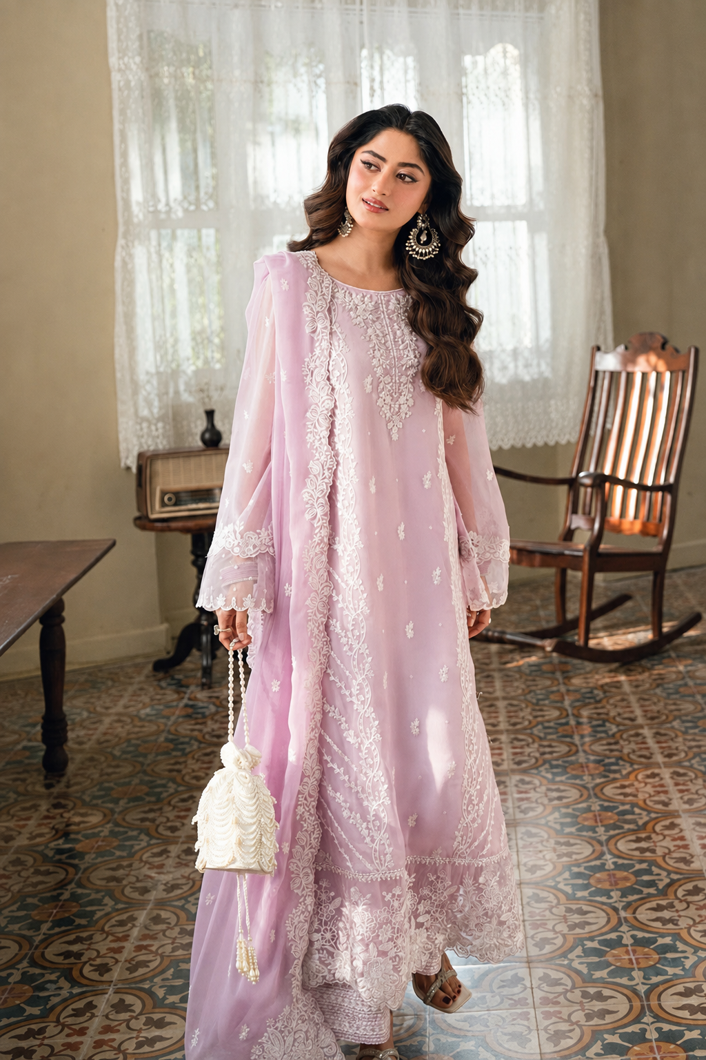 Afsheen – Blush Embroidered Chiffon Suit