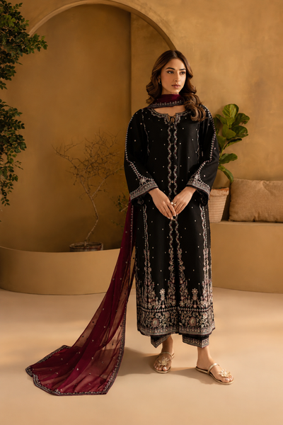 Mahrukh – Noir Maroon Embroidered Cotton Silk 3 Piece Suit | Unstitched