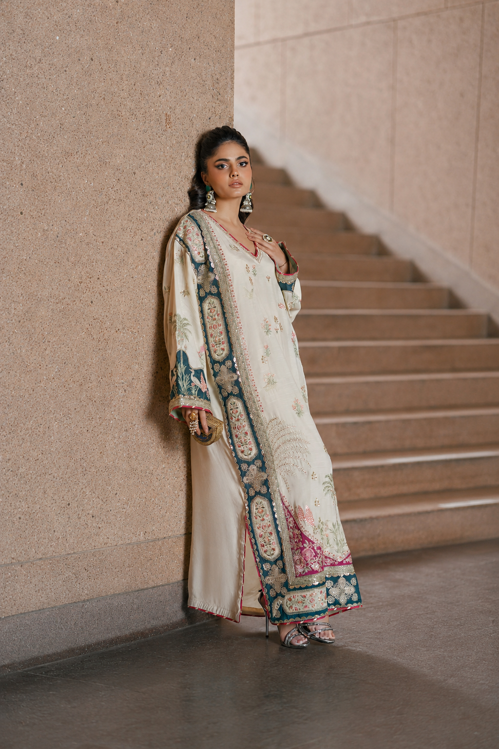 Nimra – Ethnic Inspired Ivory Raw Silk Suit