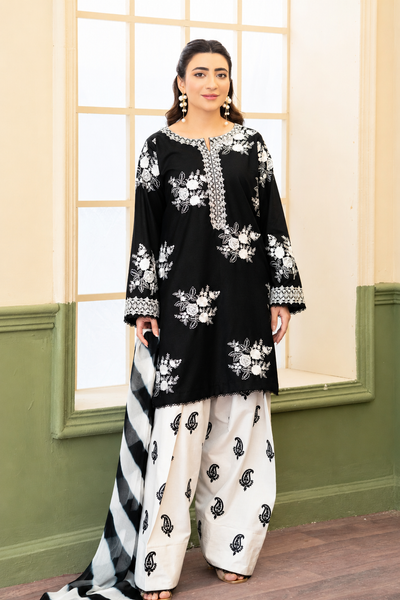 Zohra – Noir Ivory Embroidered Lawn Suit