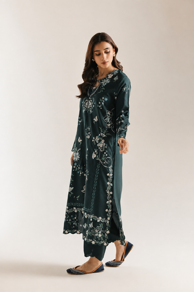 Erum – Ethnic Inspired Teal Shamoze Silk Suit