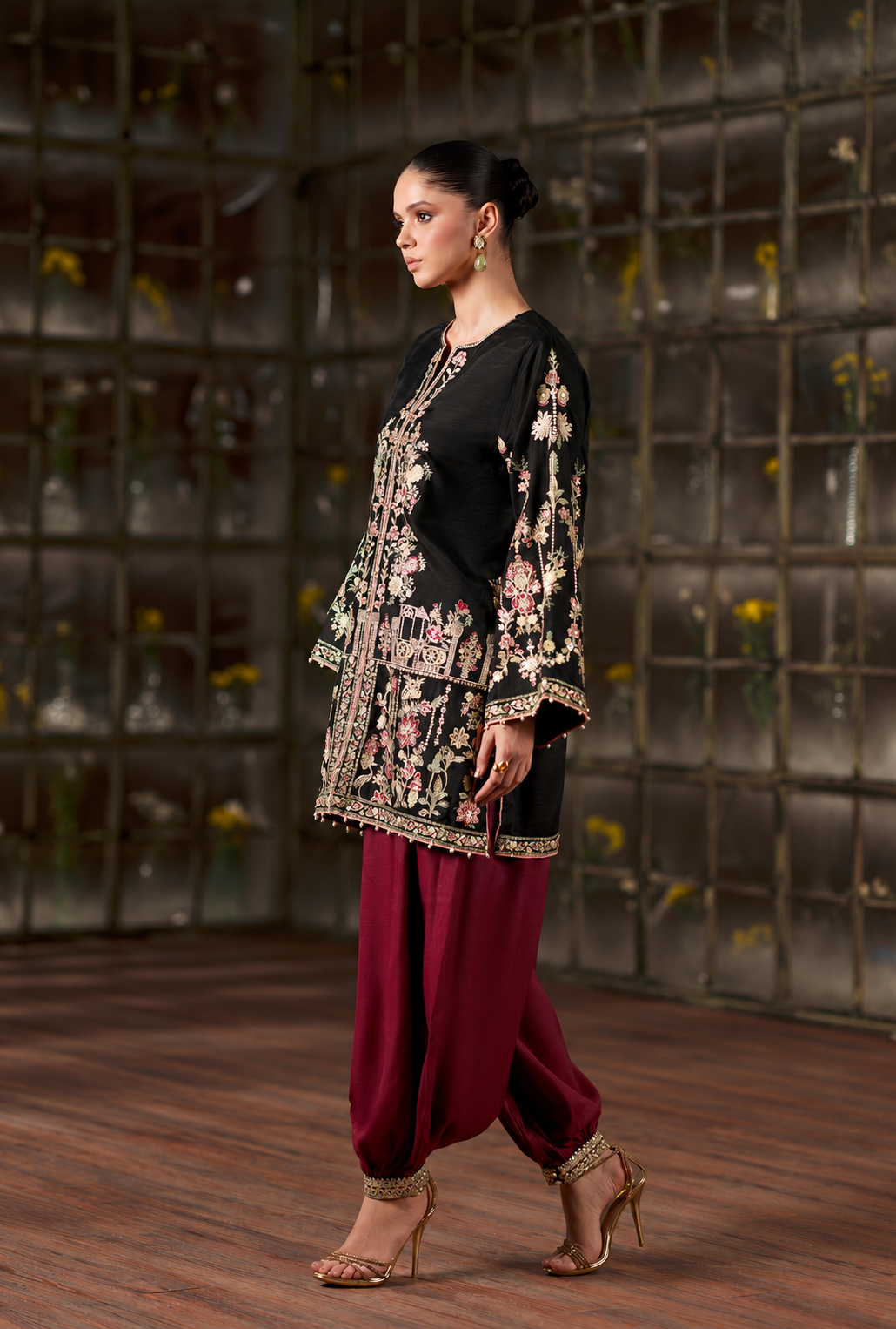 Sareeya – Noir Maroon Embroidered Silk Suit