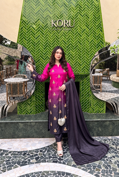 Nabeela – Fuchsia Plum Adda Work Shamoze Silk Suit