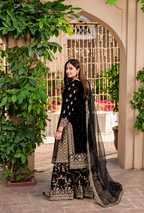 Zuwaina – Haseens Inspired Black Chiffon Gharara Suit