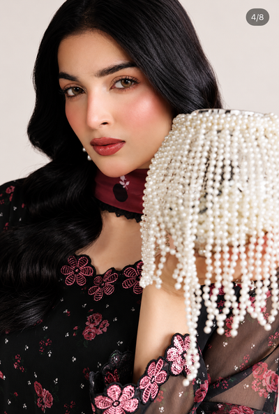 Anousha – Noir Rose Embroidered Chiffon Suit