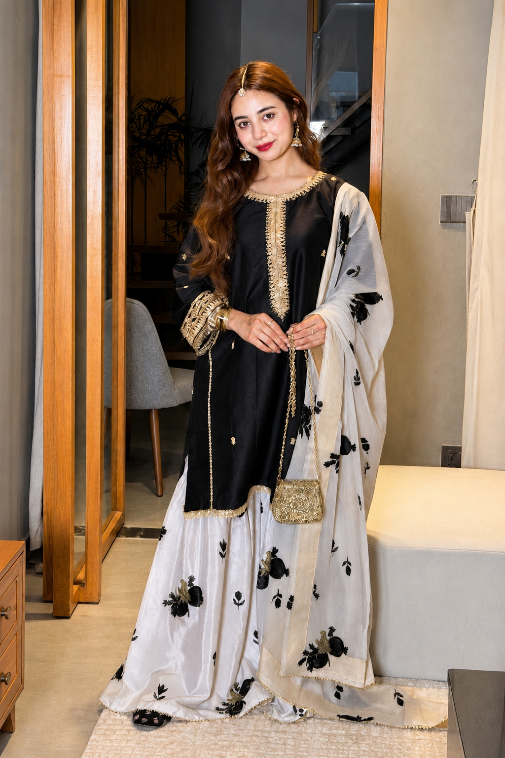 Sahar – Murk Inspired Black Shamoze Silk Suit