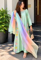 Sahreen – Mint Floral Embroidered Silk Kaftan
