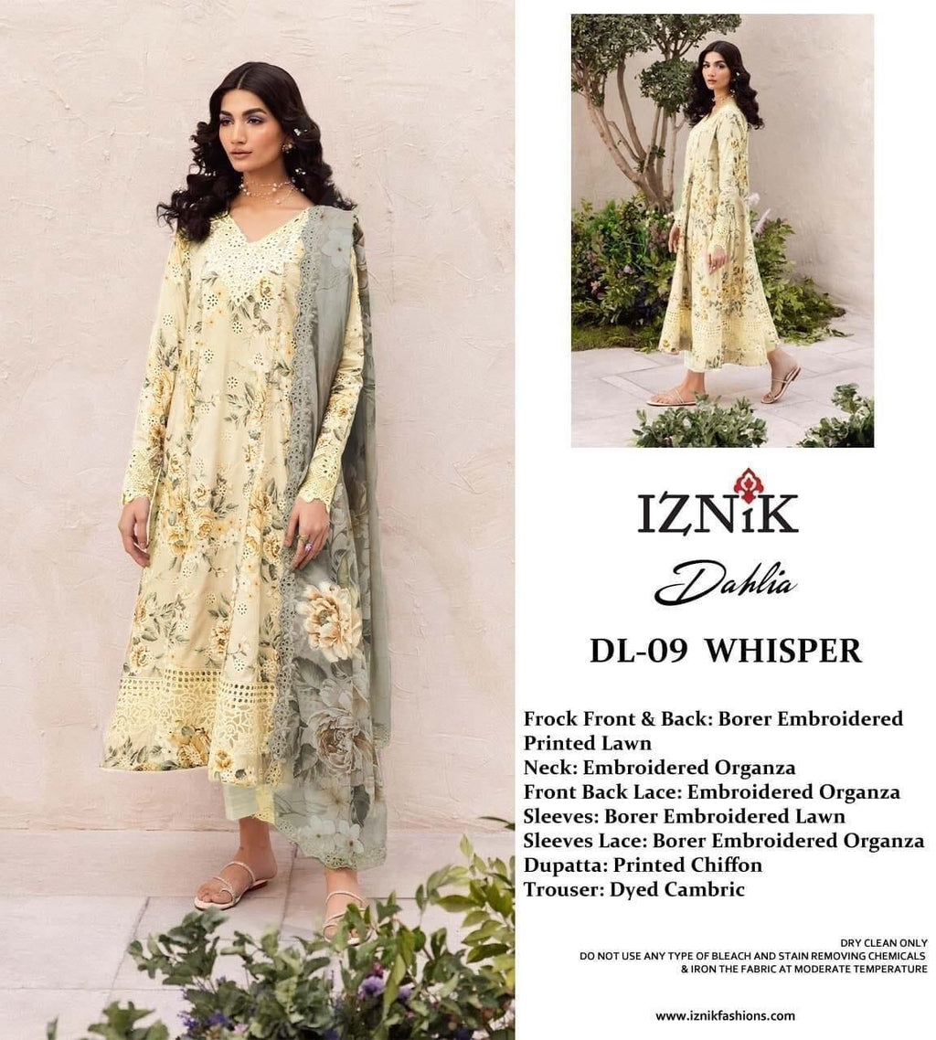 Iznik lemon chikan lawn unstitched