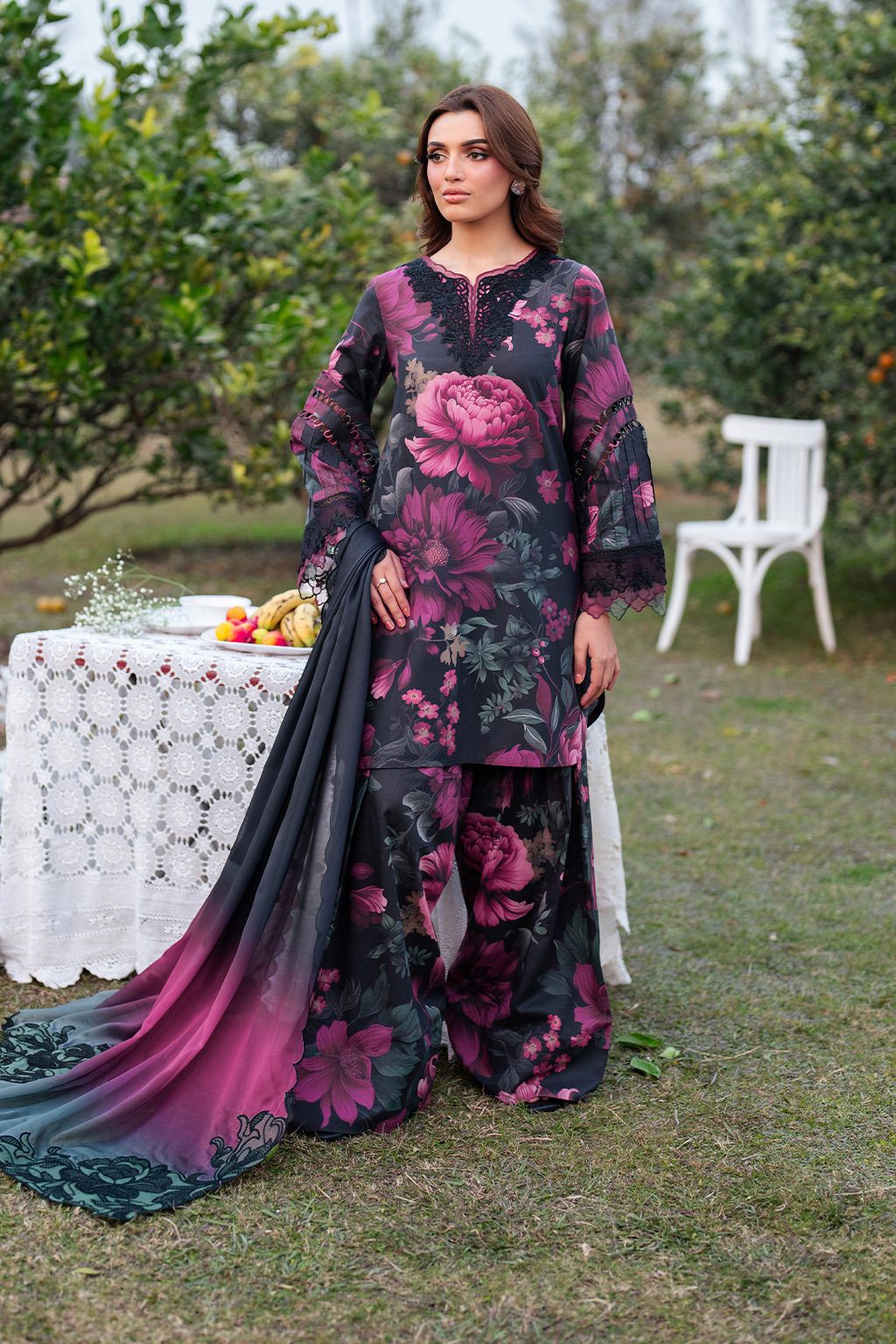 Iznik Lawn Floral Print Embroidered Dupatta