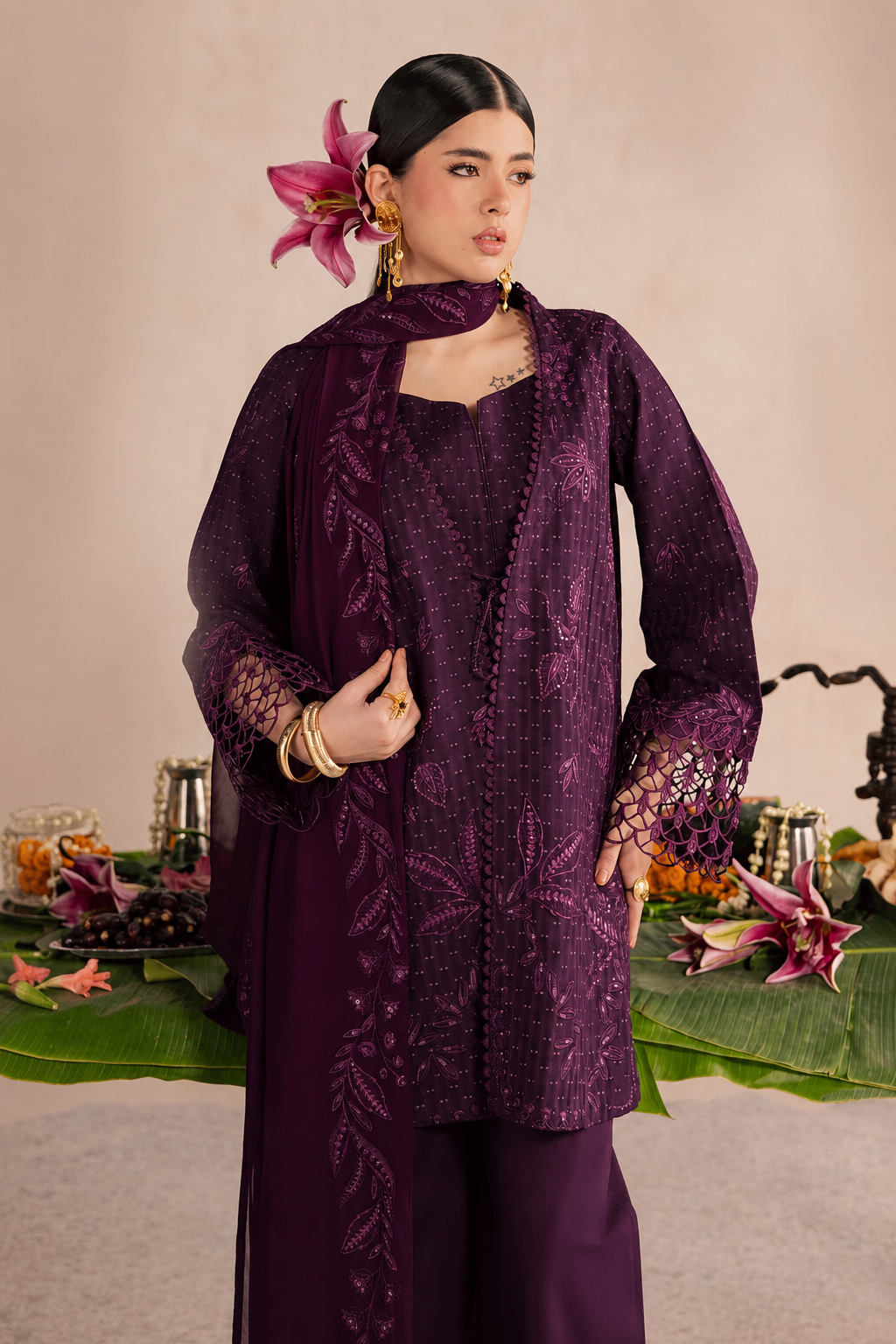 Hareem – Thread & Sequin Embroidered Cotton 3 Piece Suit | Unstitched