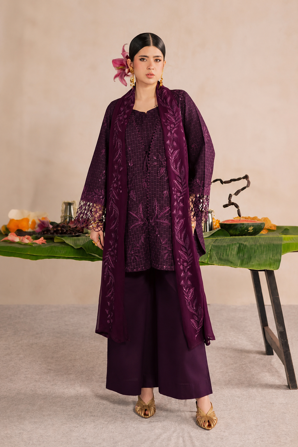 Hareem – Thread & Sequin Embroidered Cotton 3 Piece Suit | Unstitched
