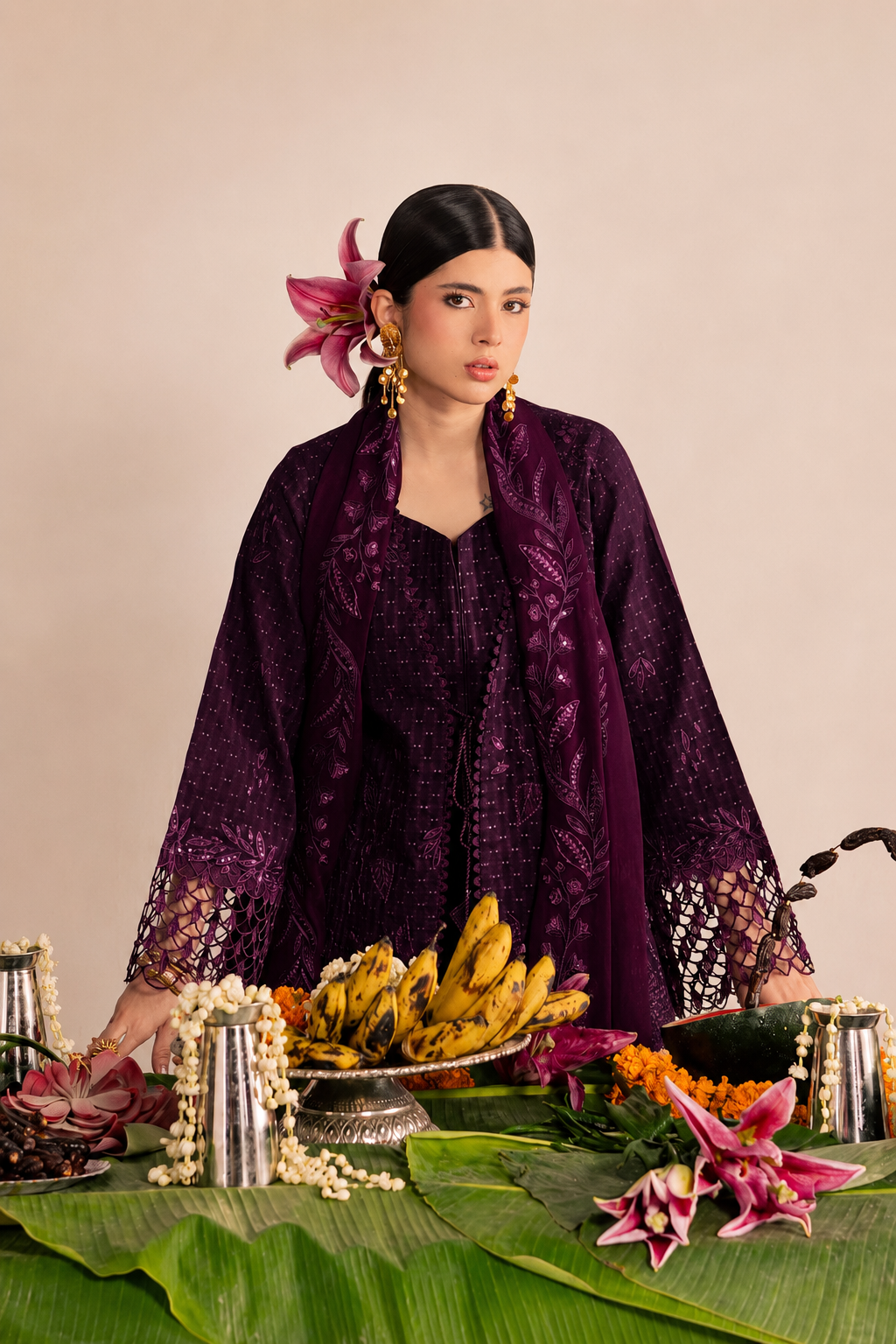 Hareem – Thread & Sequin Embroidered Cotton 3 Piece Suit | Unstitched