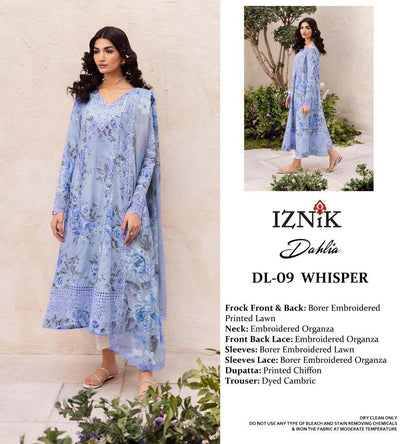 Iznik Lawn 3piece Unstitched  Digital Printed Dress