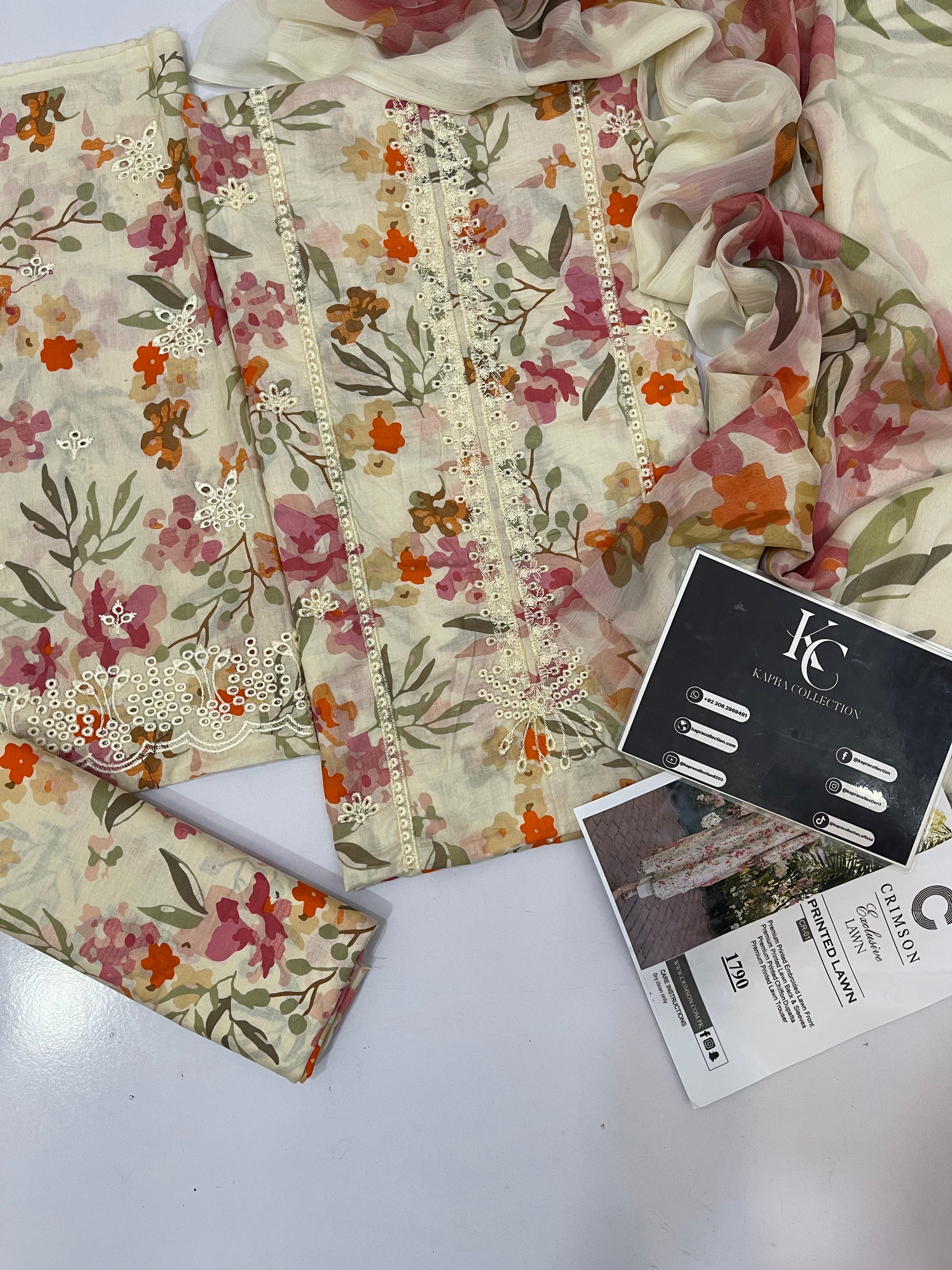 Crimson Embroidered Lawn Unstitched 3piece Dress