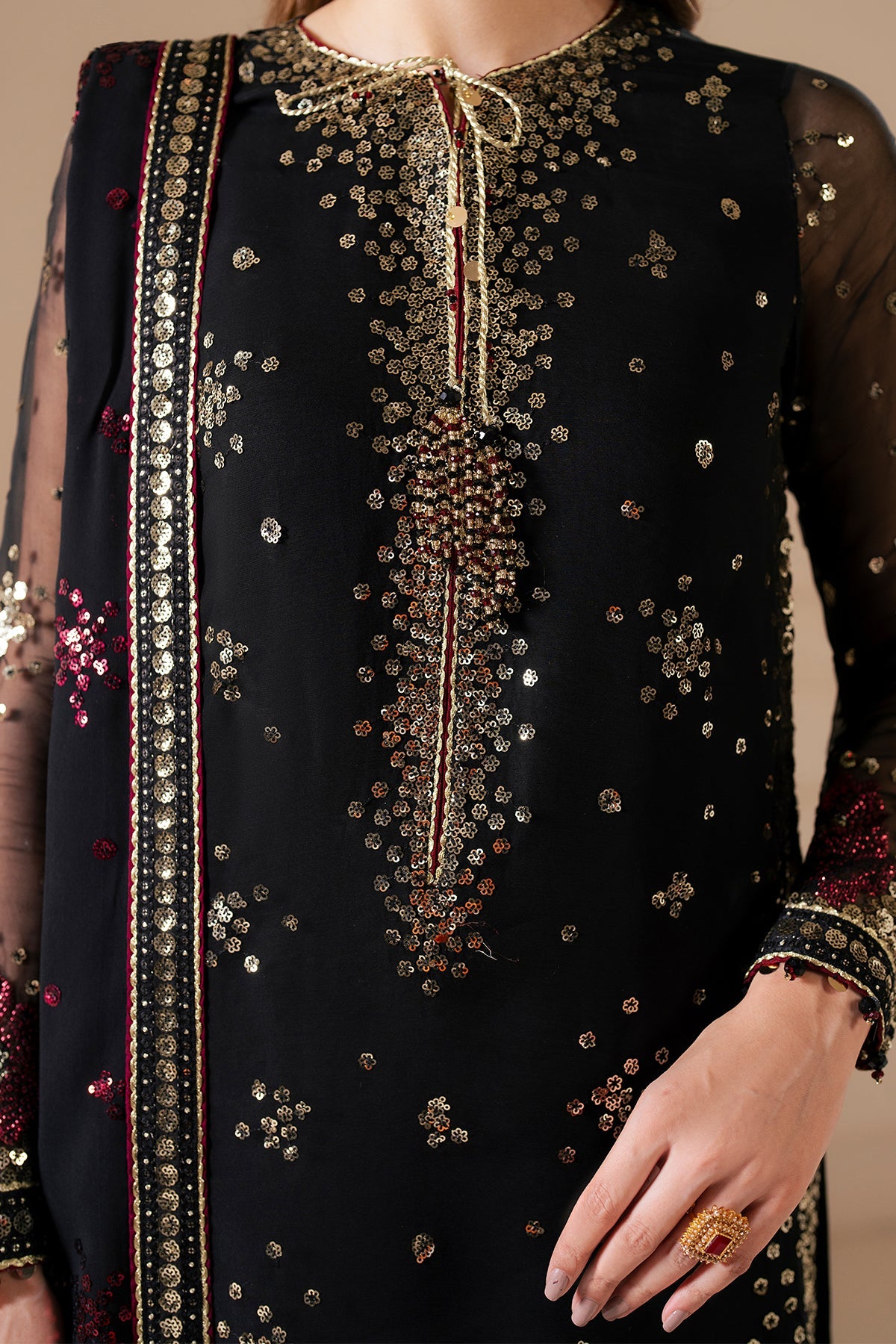 Embroidered chiffon Luxury Black Dress