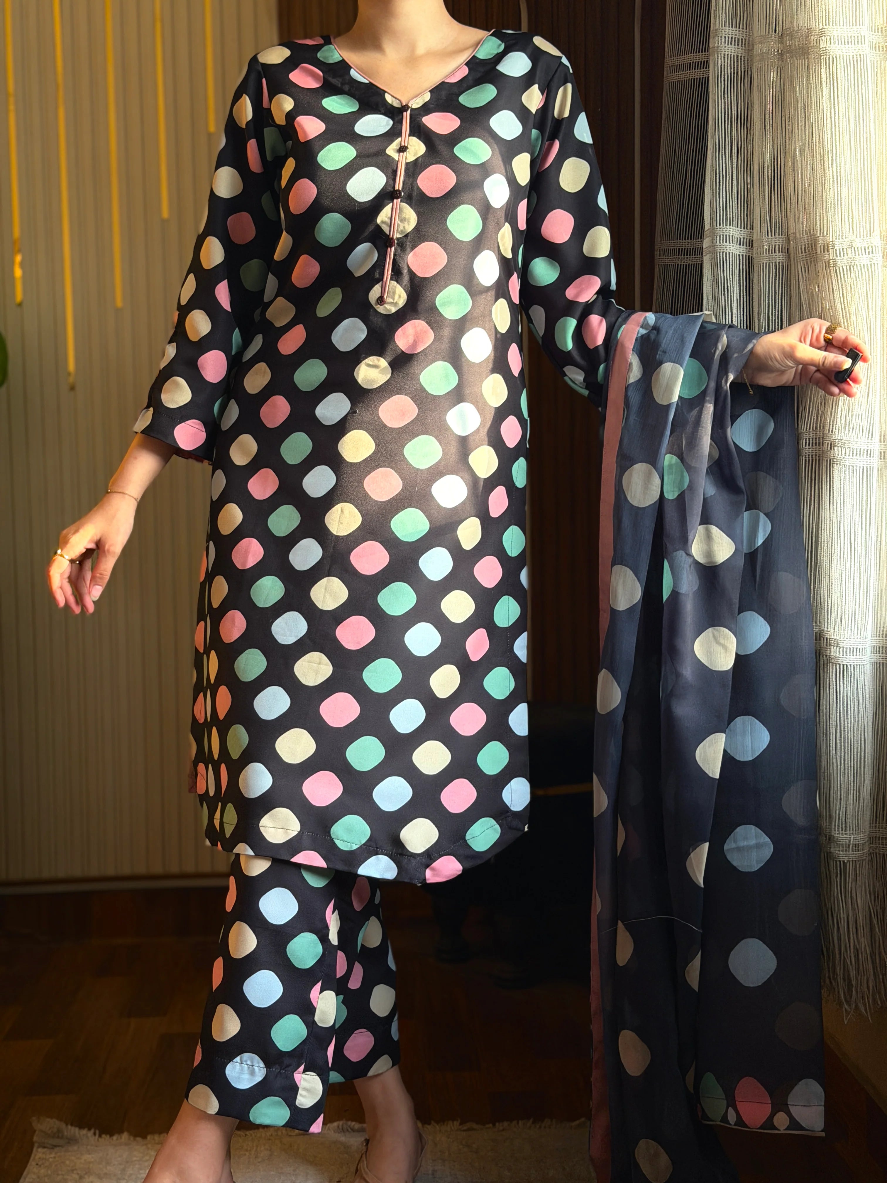 03-Piece Printed Silk Suit | Unstitched - Kapra Collection