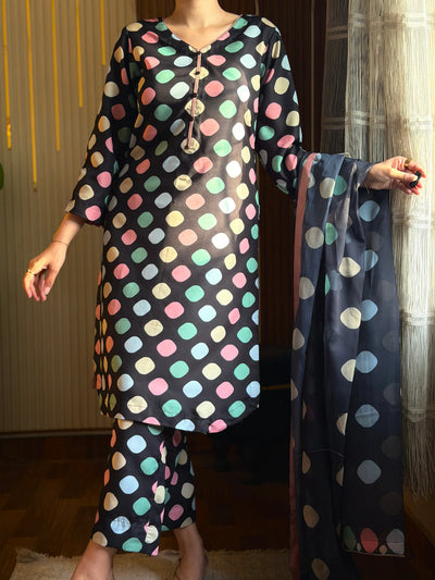 03-Piece Printed Silk Suit | Unstitched - Kapra Collection