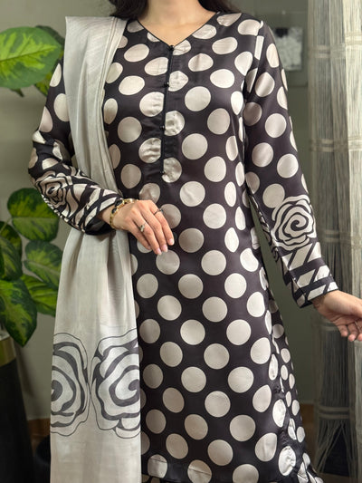 03-Piece Digital Printed Shamoze Silk Suit - Kapra Collection