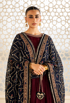 Dilara – Maroon Gold Embroidered Velvet Maxi