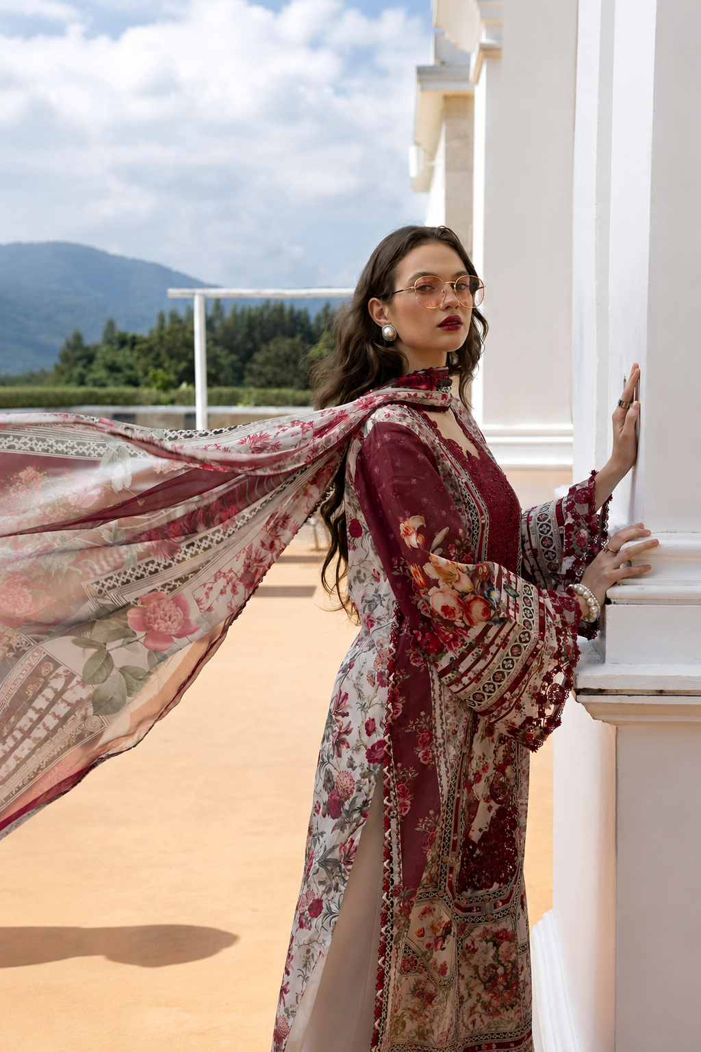 Kinza – Elaaf Inspired Maroon Lawn Suit