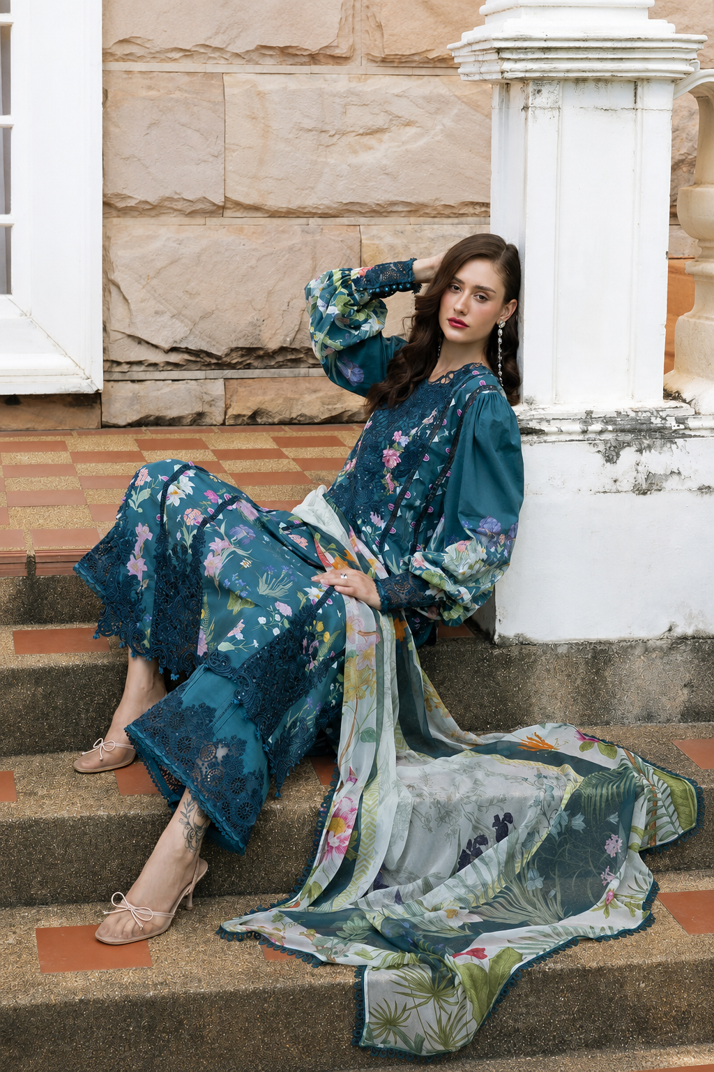 Anabia – Elaaf Inspired Teal Lawn Suit