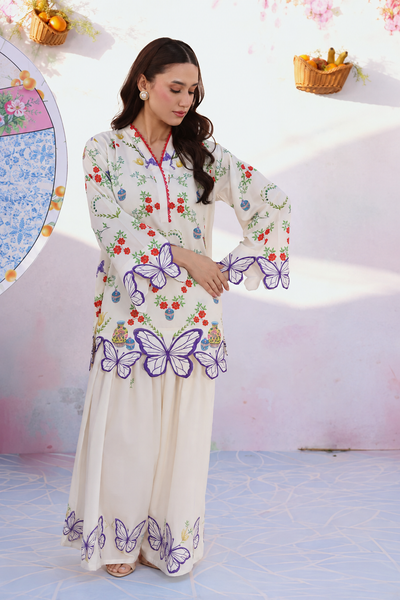 Aqsa – Ivory Butterfly Embroidered Lawn Suit