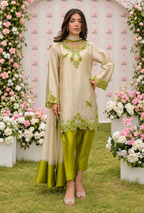 Zehmina – Ivory Lime Embroidered Silk Suit