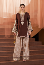 Armeena – Mocha Gold Embroidered Silk Suit