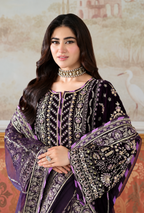 Dureena – Midnight Plum Embroidered Velvet Suit