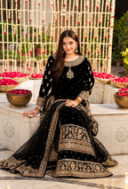 Zuwaina – Haseens Inspired Black Chiffon Gharara Suit