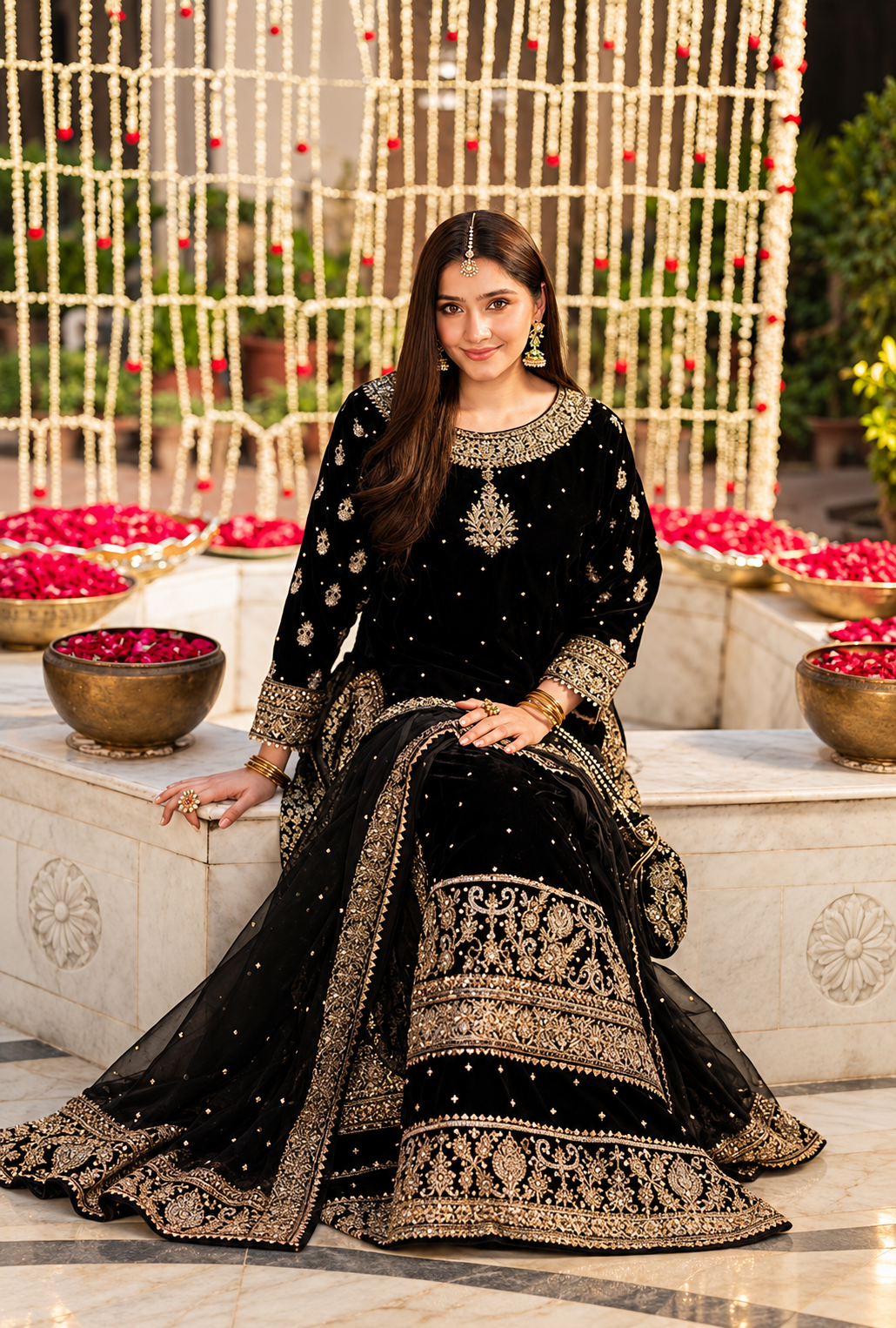 Zuwaina – Haseens Inspired Black Chiffon Gharara Suit