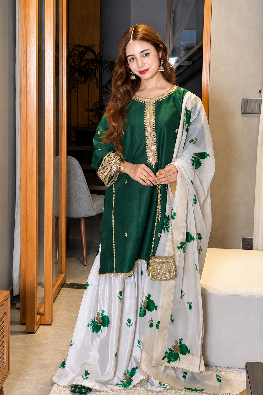 Rameesha – Murk Inspired Emerald Shamoze Silk Suit