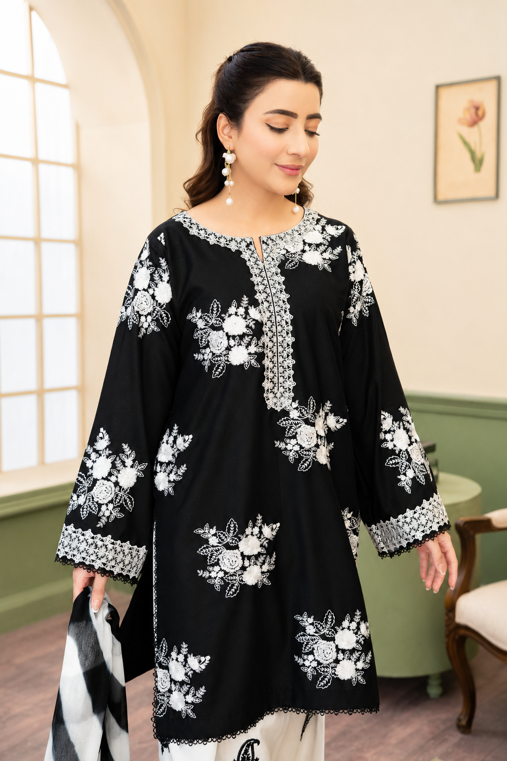 Zohra – Noir Ivory Embroidered Lawn Suit