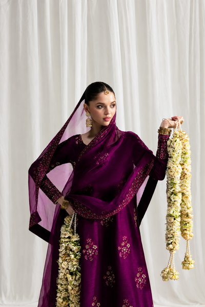 Saira – Zaib Inspired Magenta Raw Silk Suit