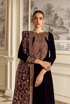 Lamees – Plum Gold Embroidered Velvet Suit