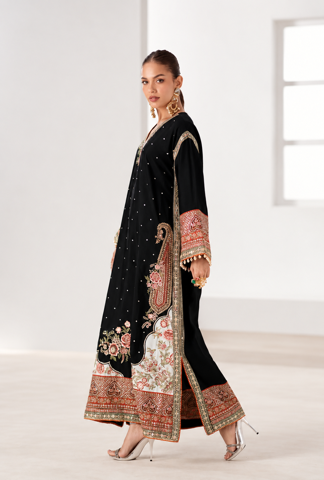 Ruwaida – Ethnic Inspired Embroidered Raw Silk Kaftan