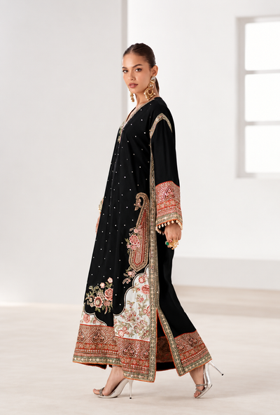 Ruwaida – Ethnic Inspired Embroidered Raw Silk Kaftan