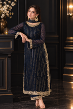 Mehrbano – Midnight Gold Embroidered Chiffon Suit