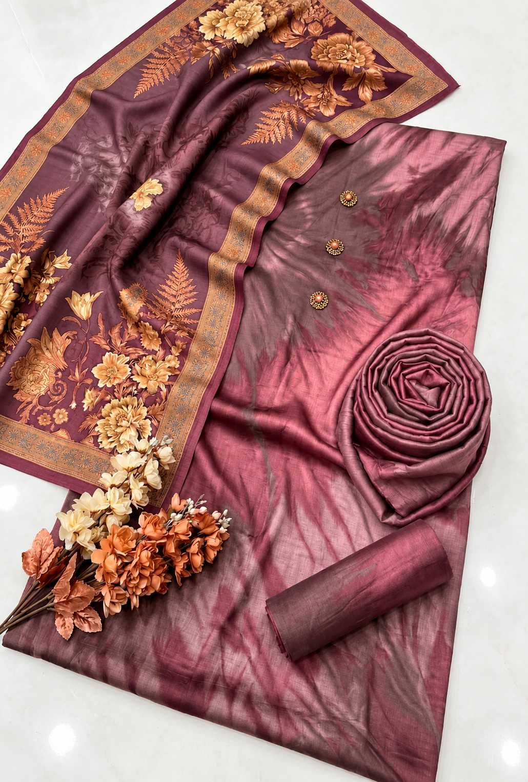 Mahrosh – Mauve Bloom Printed Silk Suit