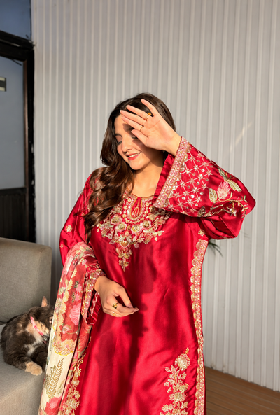 Ethnic – Red Embroidered Silk Suit