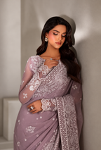Shanaya – Dusty Lilac Embroidered Chiffon Saree