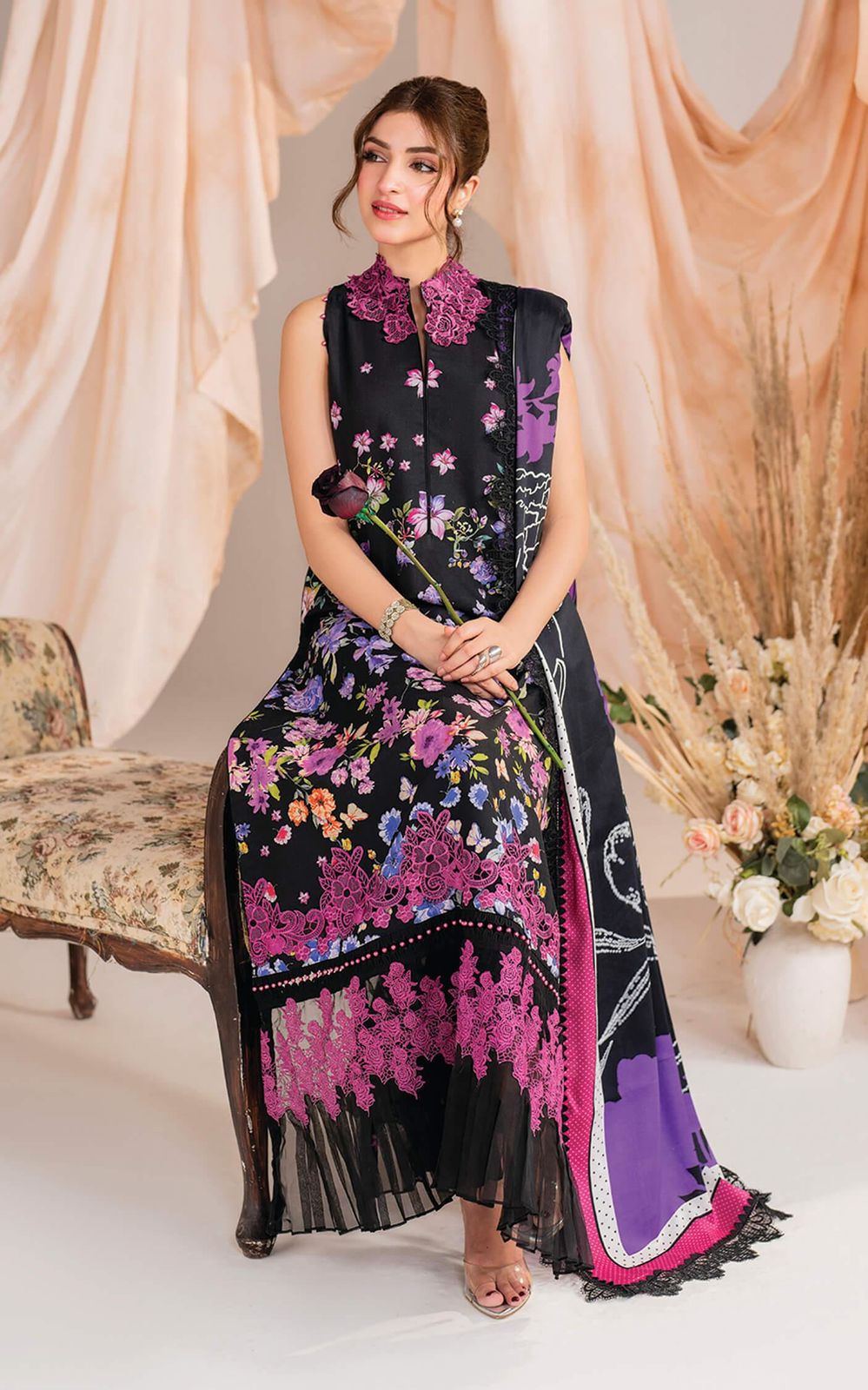 Lawn summer collection 3 piece unstitched digital printed suit - Kapra Collection