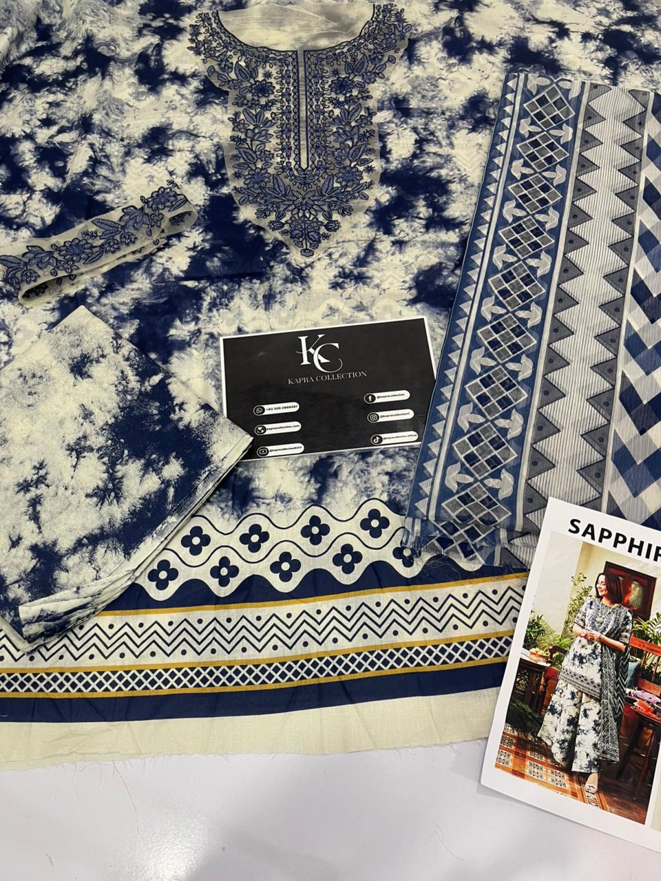 Sapphire White Digital Printed Lawn Collection - Kapra Collection