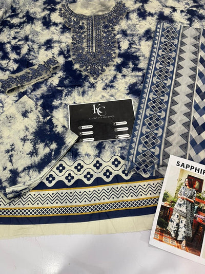 Sapphire White Digital Printed Lawn Collection - Kapra Collection