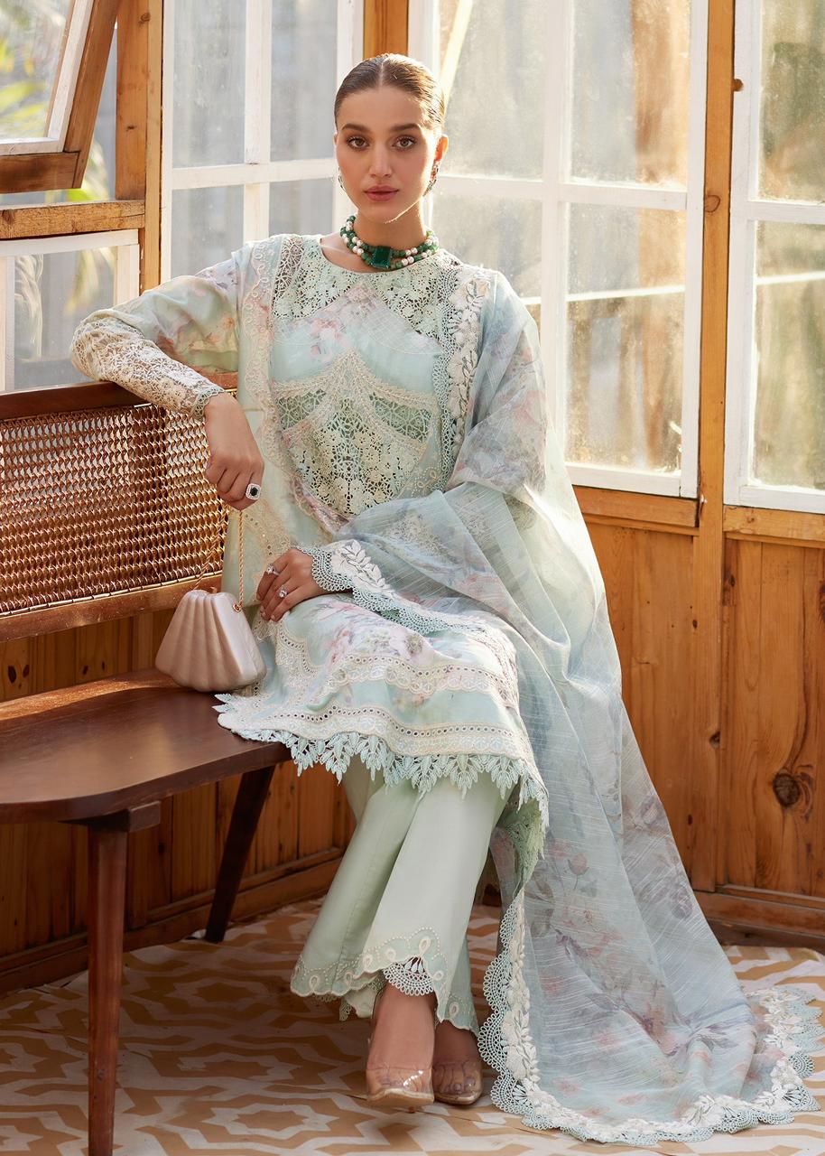 Crimson Aqua Lawn With Chiffon Dupatta Unstitched Dres