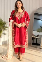 Ethnic – Red Embroidered Silk Suit