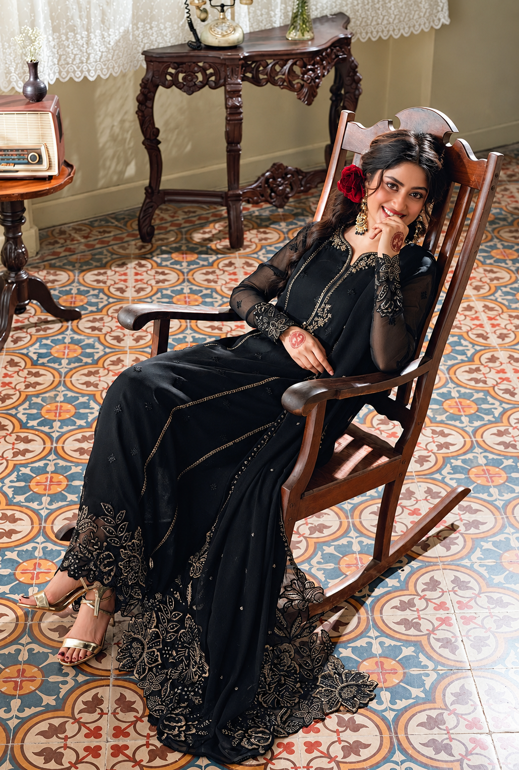 Rubaisha – Onyx Bloom Embroidered Chiffon Suit
