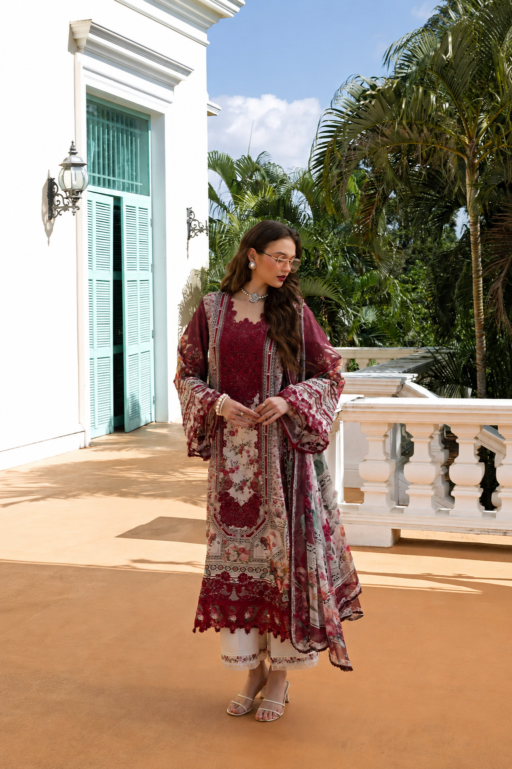 Kinza – Elaaf Inspired Maroon Lawn Suit