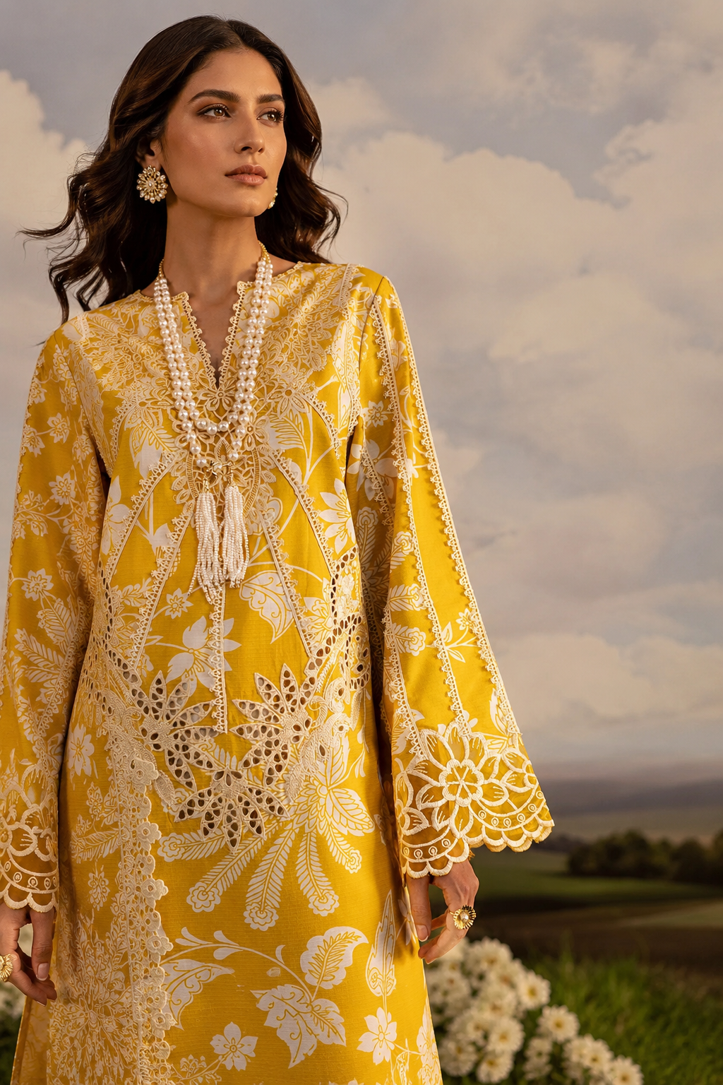 Arooj – Mahnur Inspired Mustard Lawn Suit